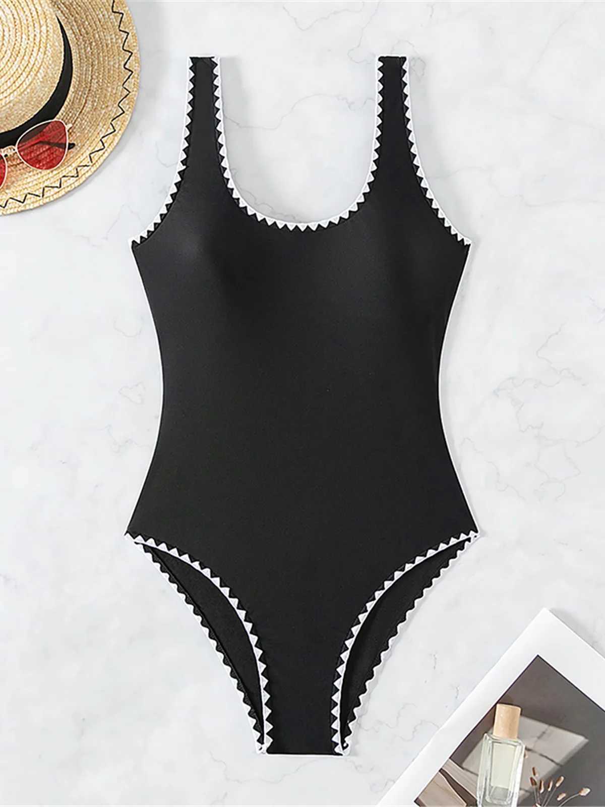 Women's Swimwear S - XL New Sexy Backless Bordered One Piece Swimsuit Women Swimwear Female High Leg Cut Padded Bather Bathing Suit Swim K5151 H2