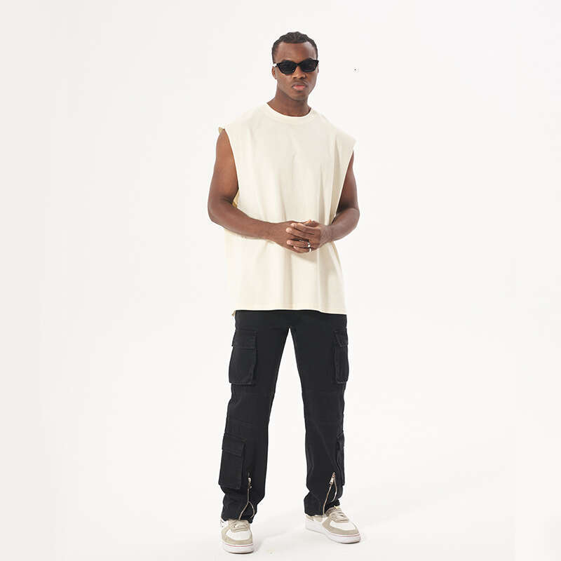 American High Street Fashion Brand Pure Cotton Edge Camisole Solid Color Neutral Loose Retro Sleeveless T-Shirt Vest B4