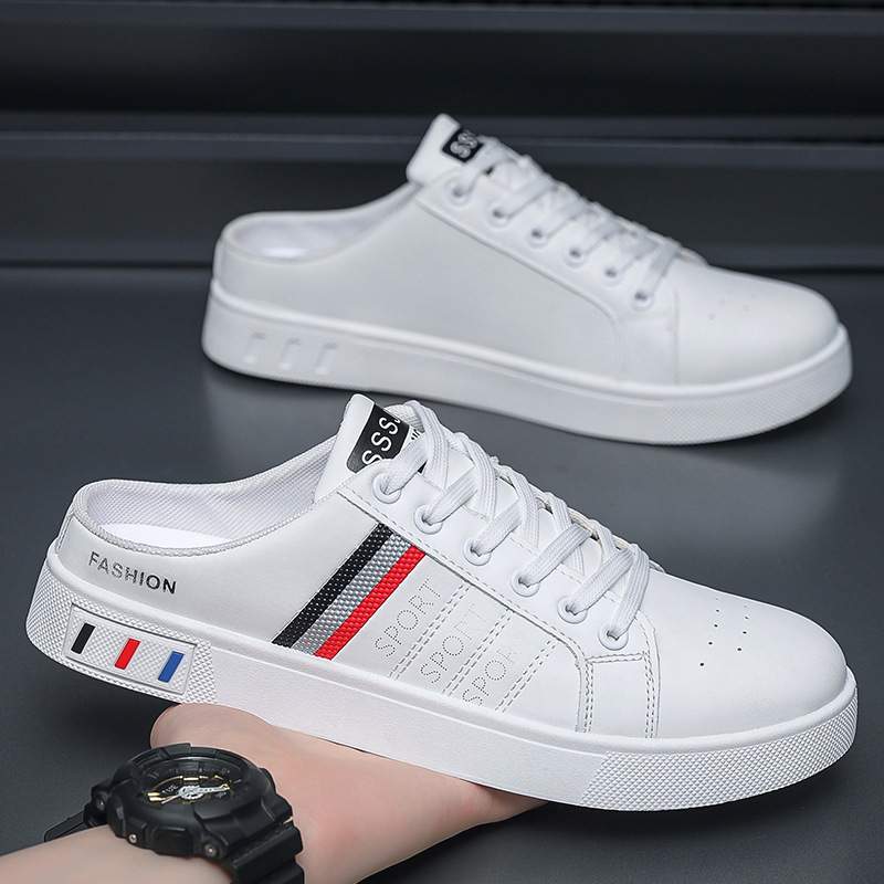 New Men s Casual Board Shoes Breathable Half Dragged White Large Size No Rear Heel Step luxury Fashion Daily fashion Shoes Designer Casual Shoes