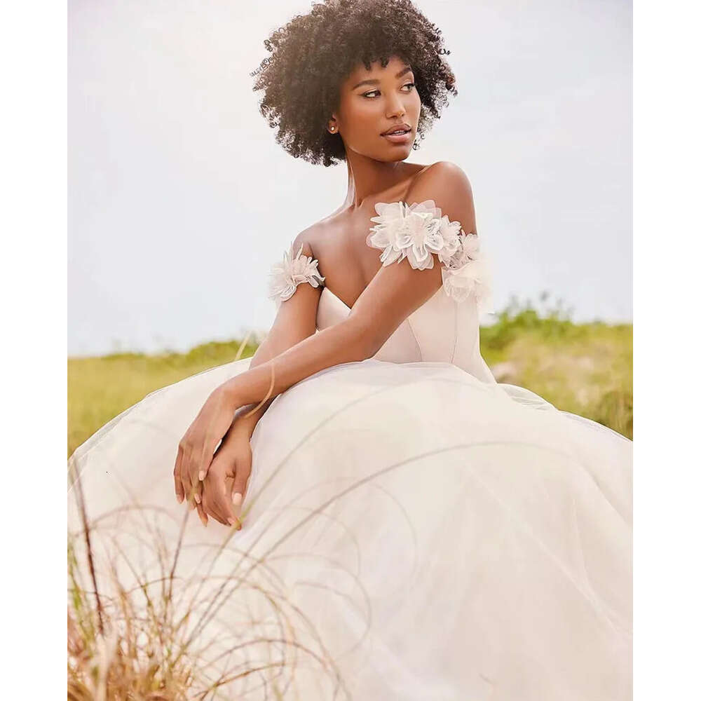 Stain Classic Off A Shoulder Line Wedding Dress Plus Size Backless Bridal Gown Sweetheart Tulle Chiffon Vestidos De Novia