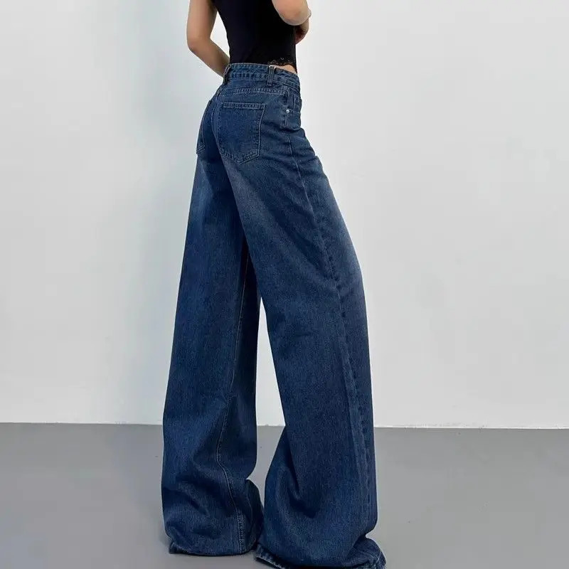 Retro American plus straight leg women jeans washed and versatile Gothic Harajuku loose fit high waisted casual y2k pants 241121