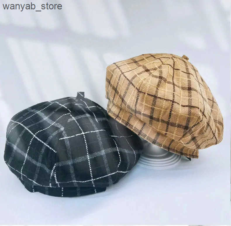 Berets Plaid Beanies Beret Retro Photography Flower Bonnets Masquerade Fascinator Hat Fashion Caps Female Modern Winter Hat for Ladies L240910