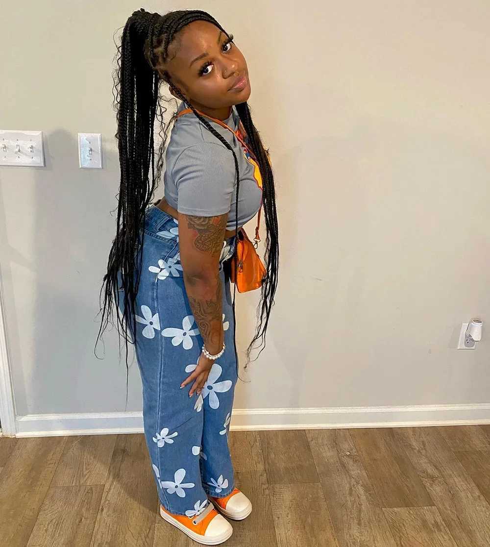 Women's Jeans High waisted washed vintage denim pants with floral print straight leg jeans for womens stretch pants straight wash Trouser H241130