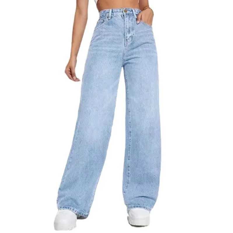 Women's Jeans Womens jeans denim Y2k pants wide leg pants high waisted loose casual mom straight trio elegant splicing autumn and winter H241130
