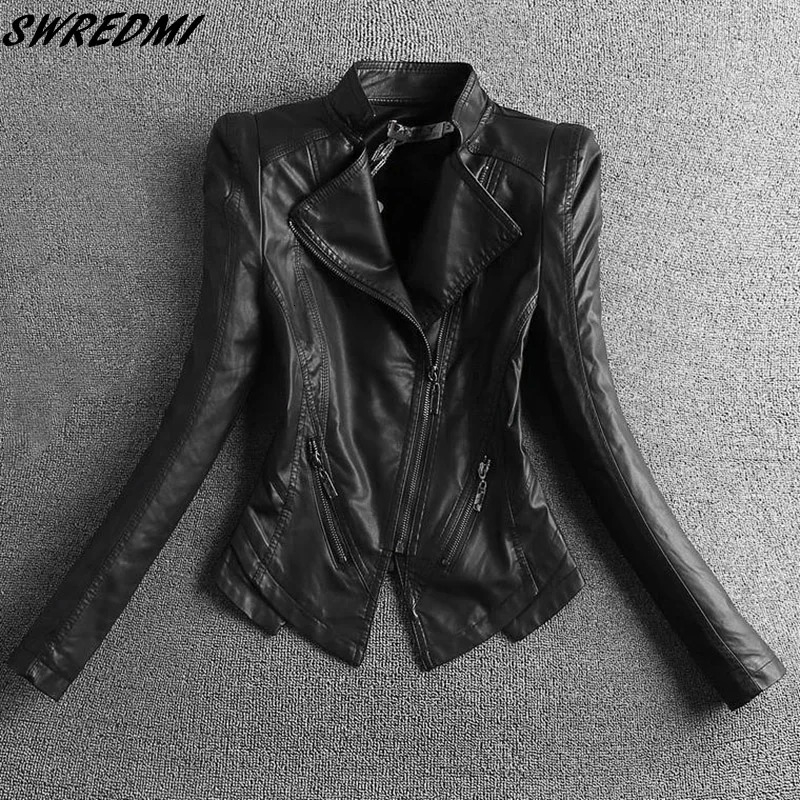SWREDMI 2024 Slim Casual Women Leather Jacket Mandarin Collar Short Black Coats Spring And Autumn Suede Outerwear 241129