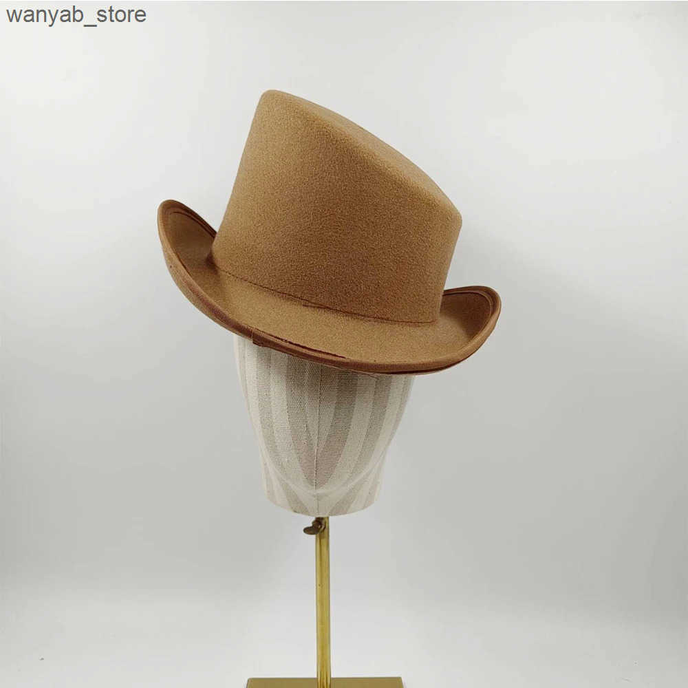 Wide Brim Hats Bucket Hats New High Top Gentleman Derby Hat Fedora Hat Mens and Womens Gentleman Colorful Bevel Top Hat Felt Magic Hat President Hat L