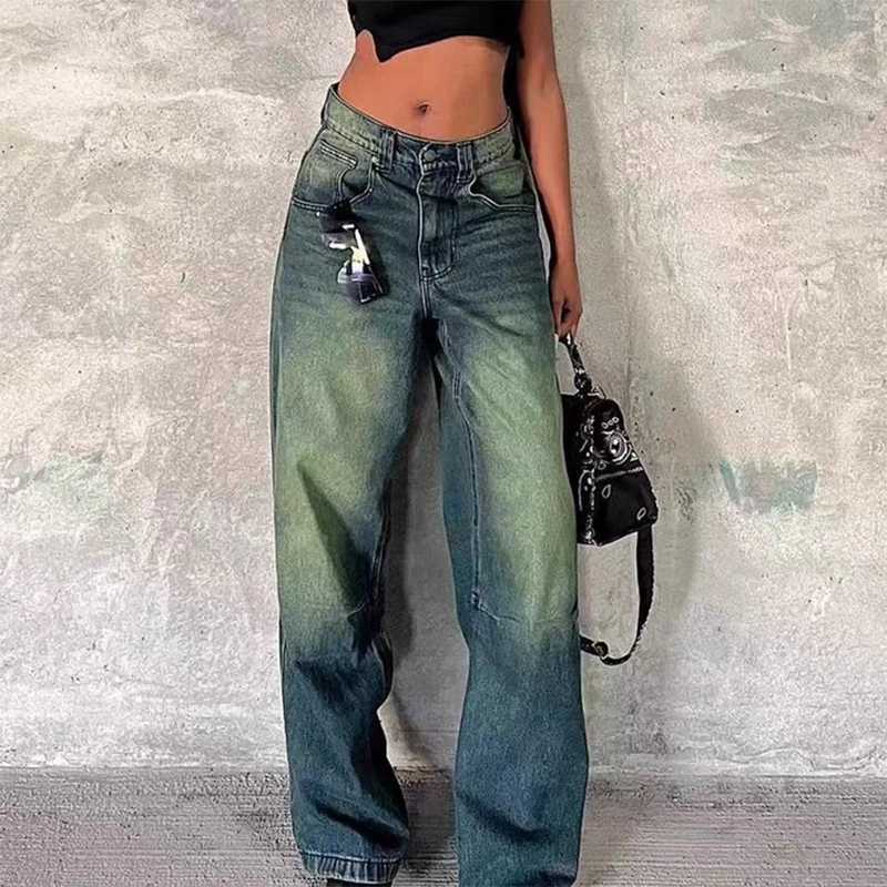 Women's Jeans Vintage Grunge Aesthetic 00s Retro Luggage Trouser Y2K Boyfriend Loose Fit Jeans Womens Low Waist Wide Leg Jeans H241130