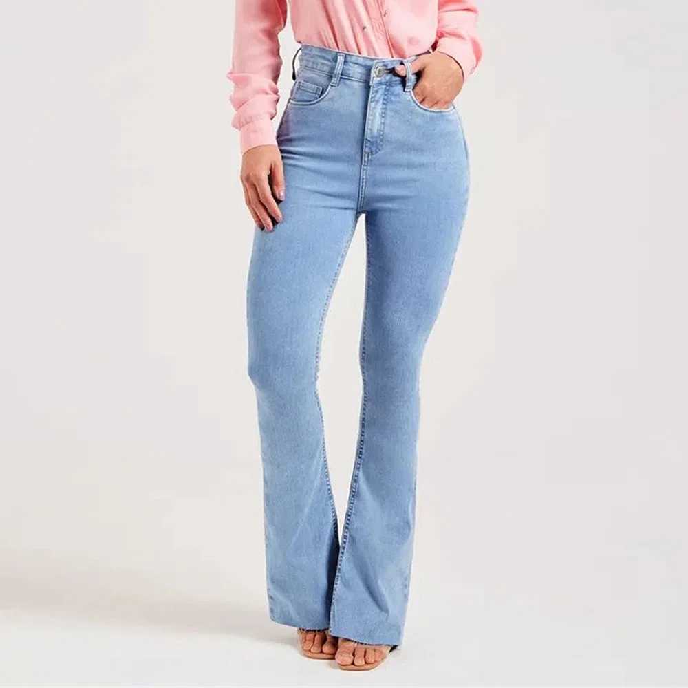 Women's Jeans Strecth Jeans Womens Denim Flare Pants 2024 Autumn Button Pocket Basic Denim Strtwear Womens Retro Laundry Trouser H241130