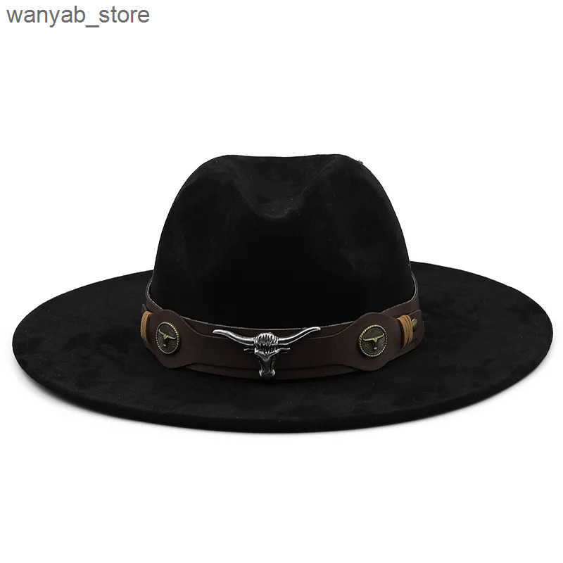Wide Brim Hats Bucket Hats Simple Womens Mens Suede Hollow Western Cowboy Hat With Fashion Belt Gentleman Lady Jazz Cowgirl Toca Sombrero Cap L240910