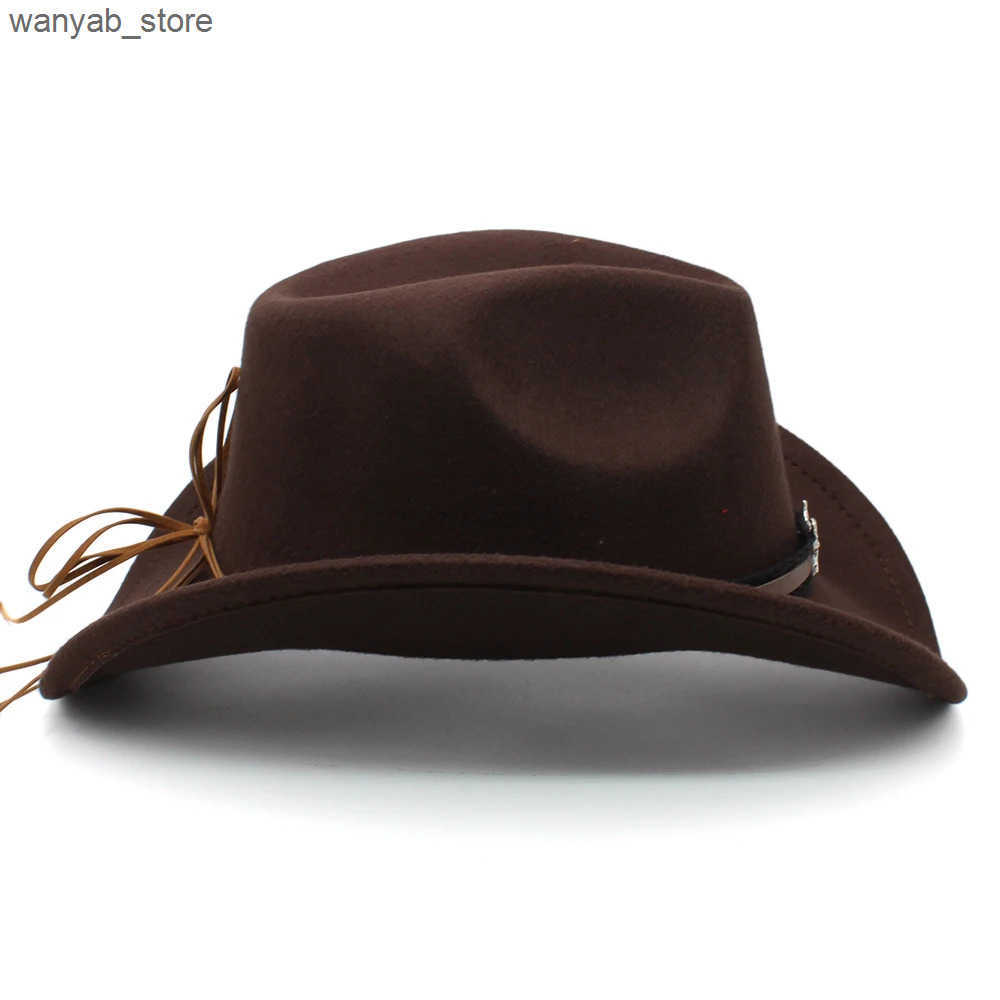 Wide Brim Hats Bucket 3 Sizes Parent-child Men Women Kids Children Woolen Western Cowboy Hat Sunhat Party Travel Outdoor Cap Classical Retro L240910 L