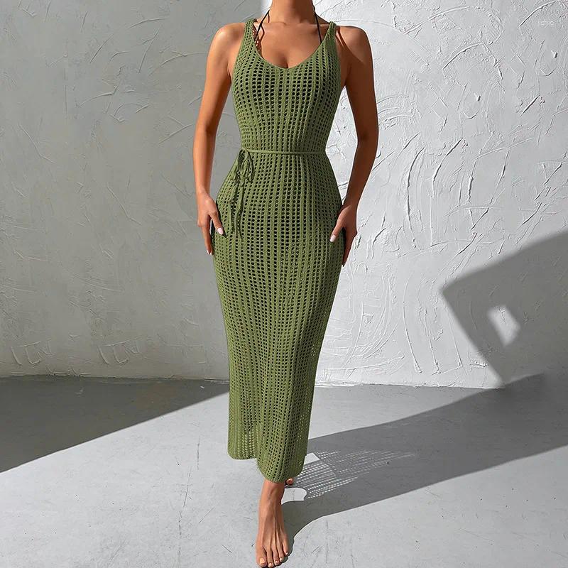 Beach Clothes Swimwears Womens Dress 2024 Hollow Out Backless Sexy Outing Cover-ups Holiday Summer Long Tunic