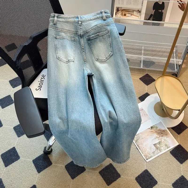 Women's Jeans Embroidered Panda Straight Jeans Female Summer High Waist Design Sense Casual Fashion Temperment Ultra Thin Wide Leg Pants H241130