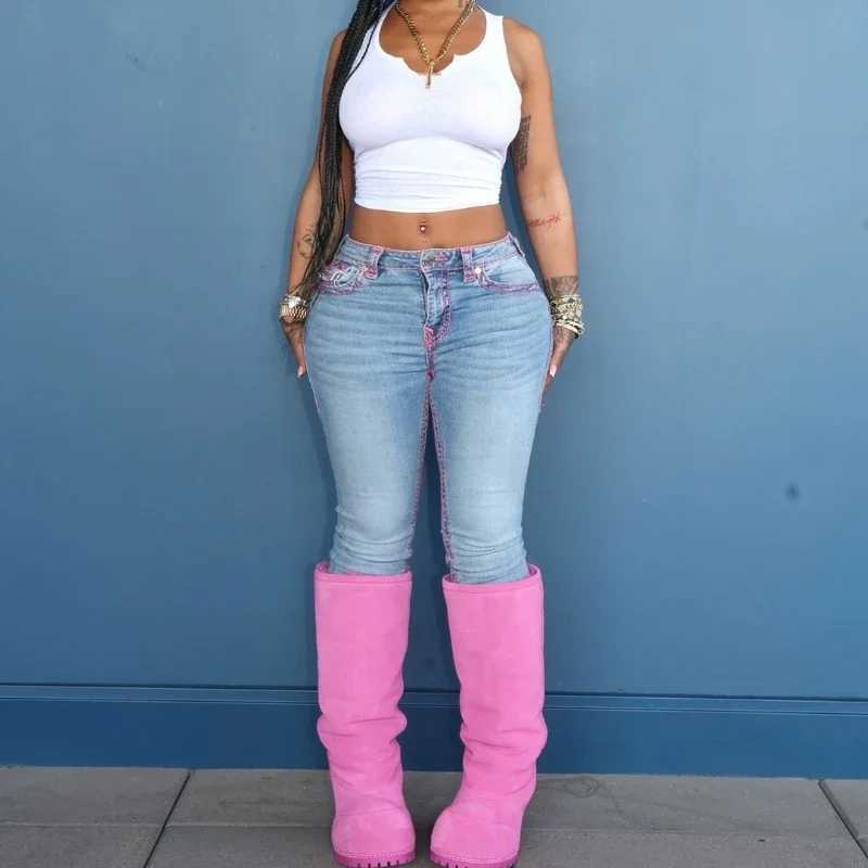 Women's Jeans Skinny High Waist Embroidered Jeans Womens Fashion Harajuku Strtwear Sexy Retro Womens Jeans Stretch Pants Womens Blue Jeans H24113