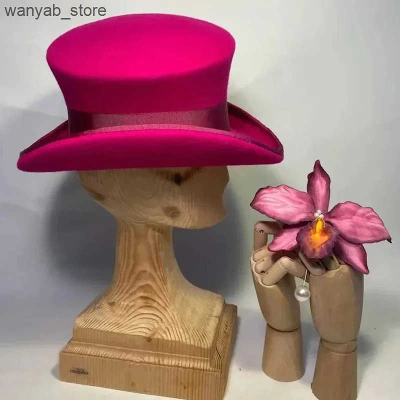 Wide Brim Hats Bucket Asymmetric Top Wool Hat Fashiona Formal Ribbon Steam Punk Men Lumber Costume Cap Women Party Decoration L240910