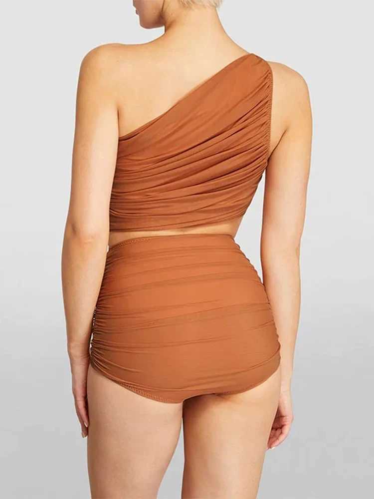 Women's Swimwear OIINAA swimsuit womens solid sexy single shoulder swimsuit suspender anti rust beach suit bikini set retro printed summer swimsu