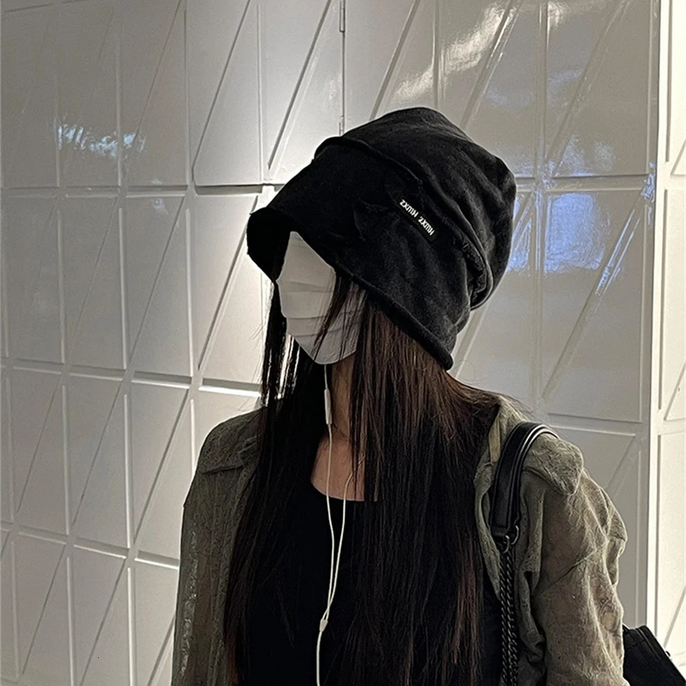 Unisex Fashion Beanies Skullies Big Head Circle Vintage Washed Bowler Hat Solid Color Cotton Elastic Bonnet Hip Hop Beanie 241125
