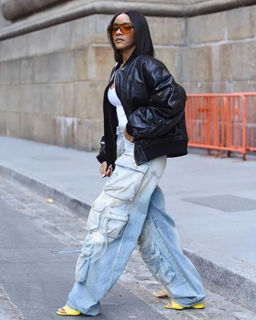 Women's Jeans Womens tight cargo jeans fashion retro T-shirt elastic jeans womens big tear multi pocket wide leg jeans H241130