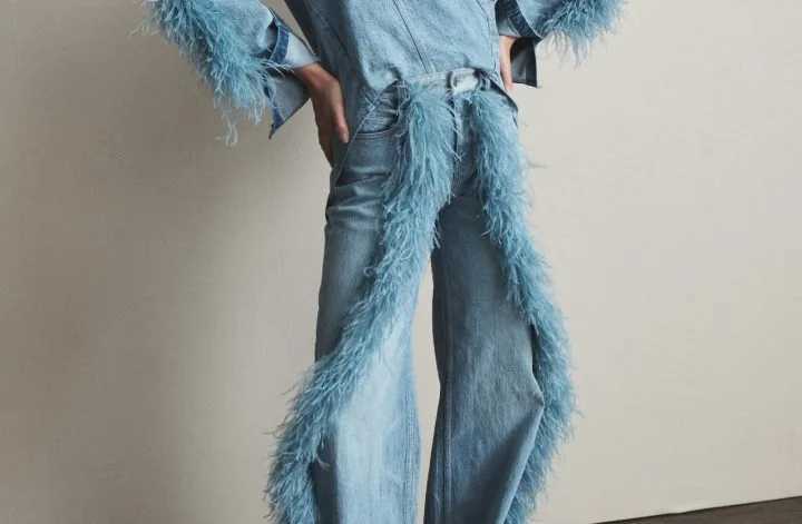 Women's CM.YAYA Womens Feather Washed Straight Denim Pants 2024 Autumn Fashion High Waist Wide Leg Jeans Trouser Strtwear Z260313