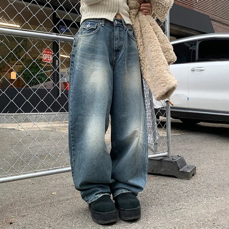 American Street Spice features baggy pocket version Basic jeans lowrise wash straight casual pants 241121