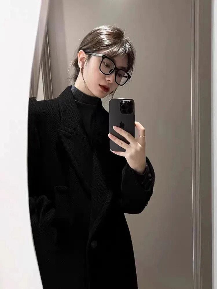 Coffee Colored Herringbone Patterned Woolen Coat WomenS Autumn And Winter HighEnd Temperament Loose Suit Jacket 241121