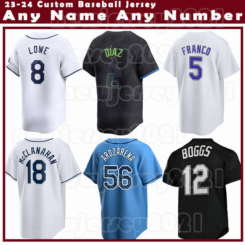 12 Wade Boggs 18 Shane McClanahan Baseball Jersey Yandy Diaz Wander Franco Randy Arozarena Rays Wade Boggs Brandon Josh Lowe Isaac Paredes Rene Pinto Zach Eflin Walls