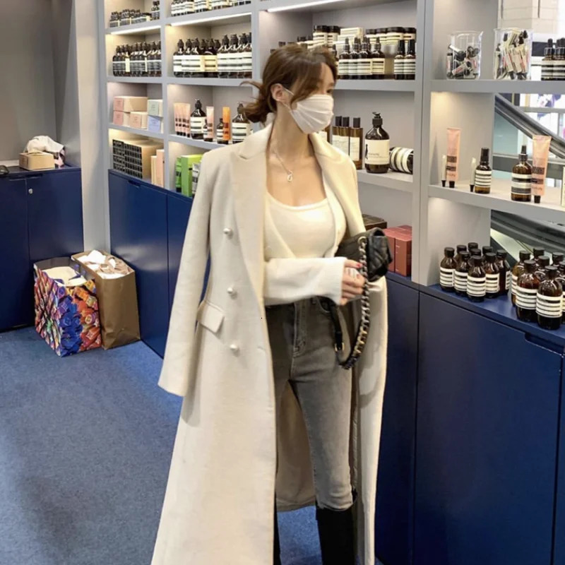 HighEnd Suit Collar Woolen Jacket Womens Overcoat Autumn Winter Fashion Loose MidLength Thicke Windbreakers Coat 241129