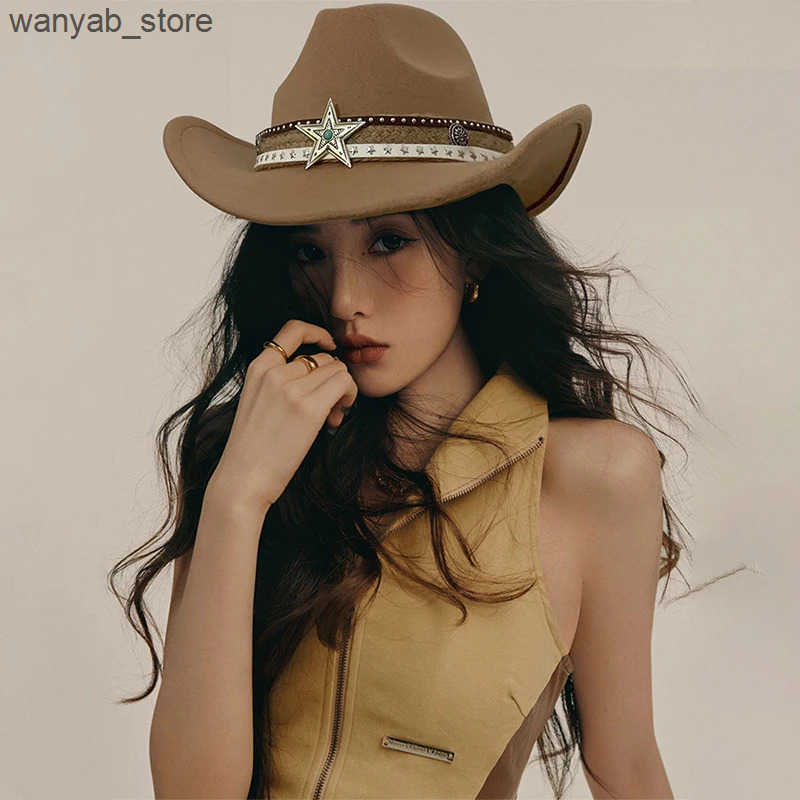 Wide Brim Hats Bucket Hats 3 Sizes Parent-child Men Women Kids Children Woolen Western Cowboy Hat Wide Brim Sunhat Party Travel Outdoor Cap Classical 