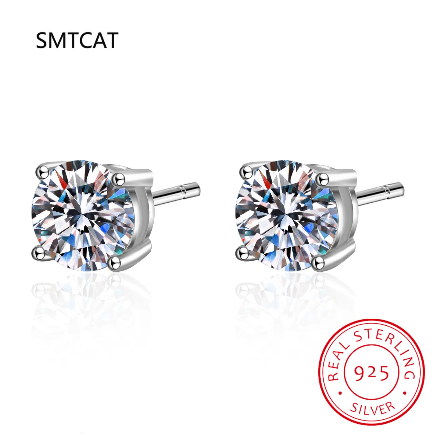 Real Stud Earrings 14K White Gold Plated Sterling Silver 4 Prong Diamond Earring for Women Men Ear 1ct 2ct 4ct 241125
