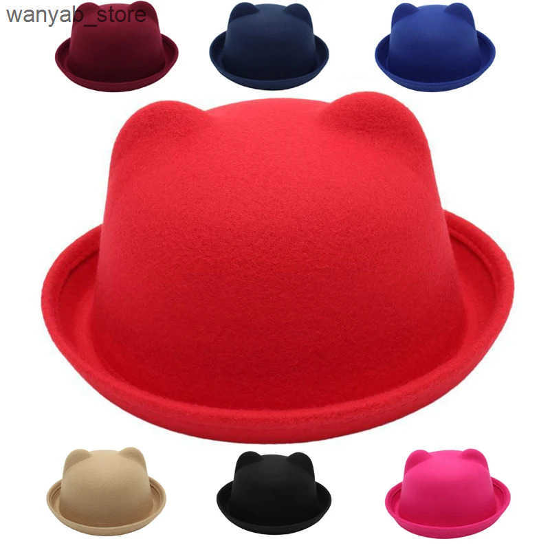 Wide Brim Hats Bucket Hats Bear Bowler Hat For Kids Boys Girls Women Hat Round Cap Flanging Performance Cap Cute Autumn Winter Family Parent-child Hat