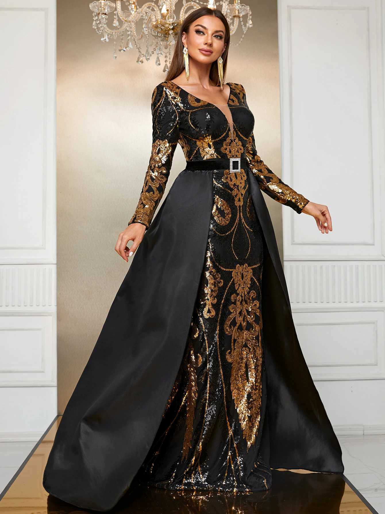 Runway Dresses YISIKADO Giffniseti Womens Lantern Slve Floral Sequin Waist Cape Gorgeous Elegant Party Dress 2024 Y240426