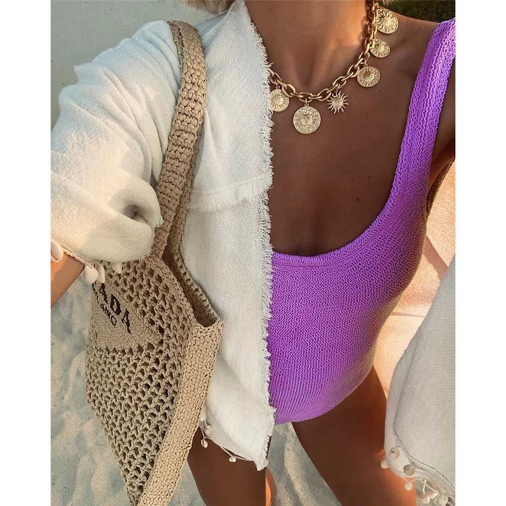 Women's Swimwear 2024 sexy womens one-piece swimsuit womens solid push up thong yukata Monokini Brazilian swimsuit H241130