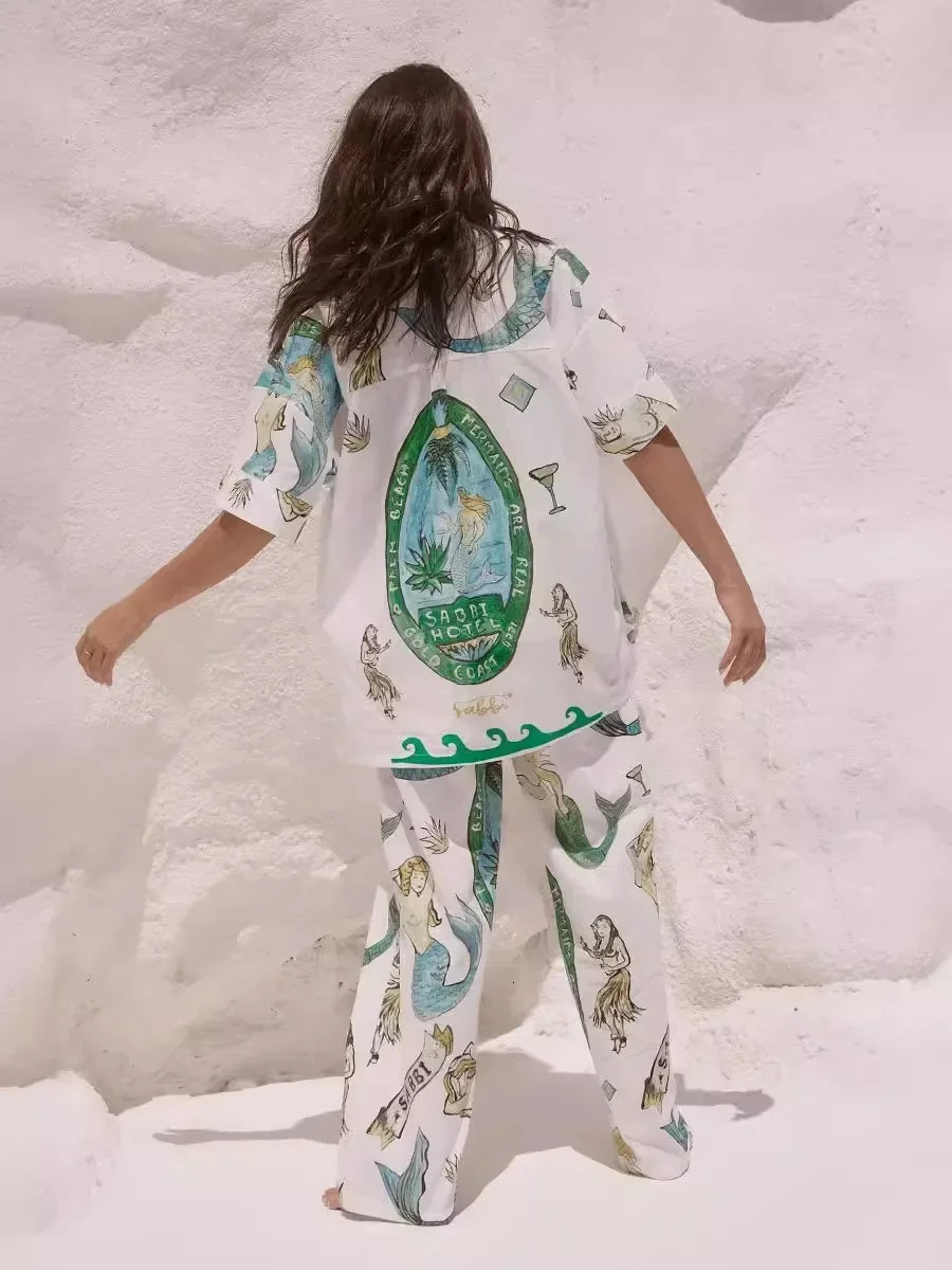 Short Sleeve Loose Pants Vintage Printed Graphic Casual Women Shirt Top Suits Summer Fashion Blouse 2 Piece Sets Outfits Holiday 241129