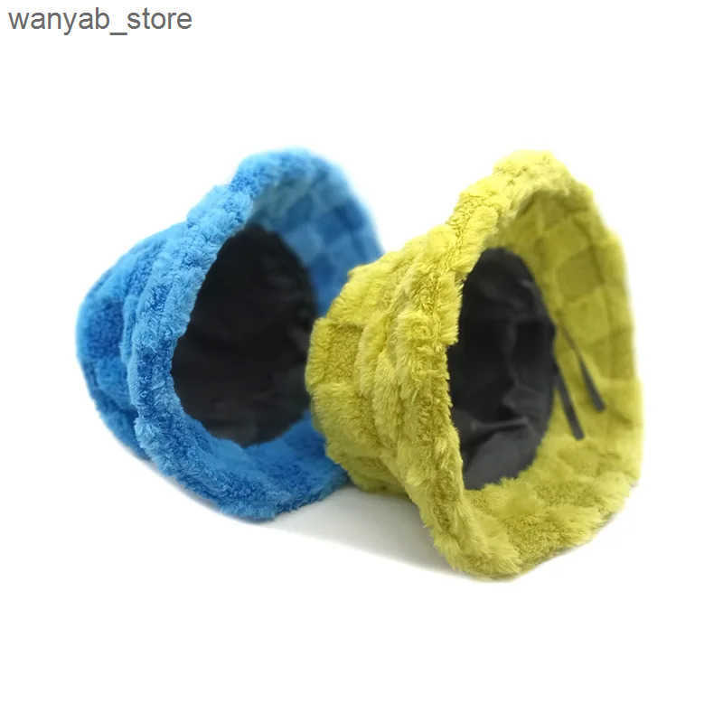 Wide Brim Hats Bucket Chessboard hat Autumn and Winter New Versatile Japanese Thermal Cap Plush Korean Big Head Waist Basin Hat L240910