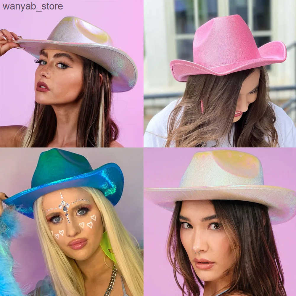 Wide Brim Hats Bucket 2pcs/3pcs Ins Colorful Western Style Tiara Cowgirl Hat For Man Woman Red Cowboy Cap Holiday Funny Game Party L240910