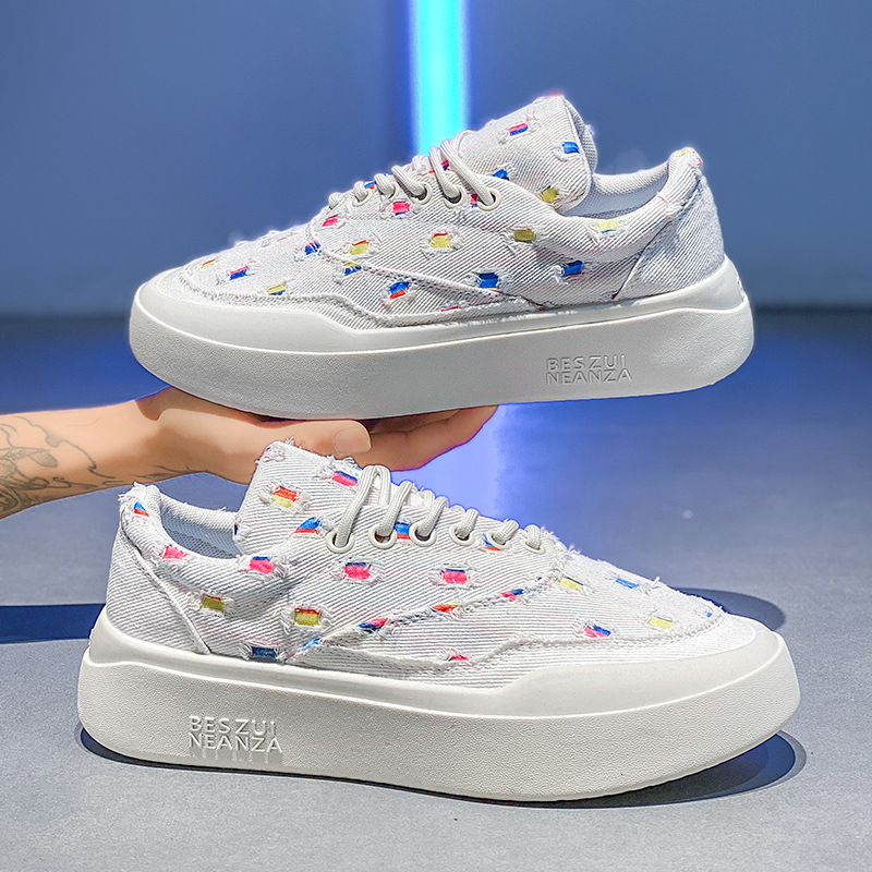 New men's flat bottomed work and leisure board with leather surface, low cut elastic band, multifunctional white shoes, men's shoes, designe