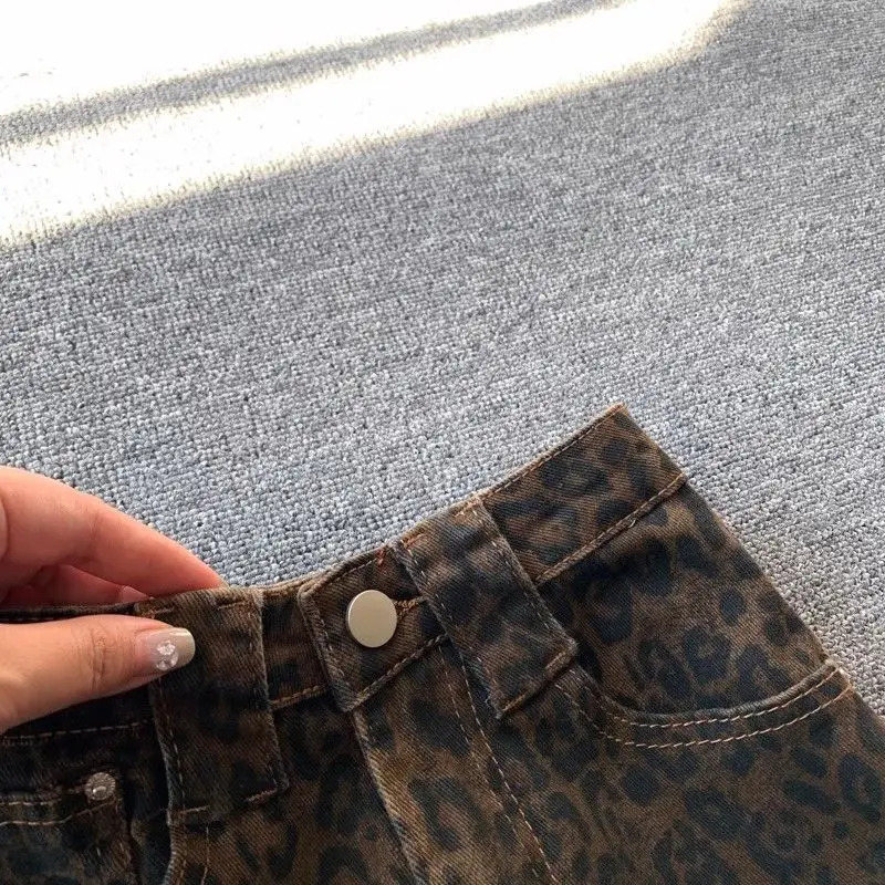 Fashion Leopard Print Bootcut High Waisted Jeans Women American Retro New Trousers Trendy Haruku Stretch Flared Pants