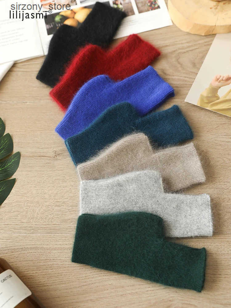 Mittens Mink Cashmere Autumn Winter Women Gloves Fingerless Warm Racoon Wool Mitten Wrist Length Thumb Hole Mitts Korean Female Lovely J241130