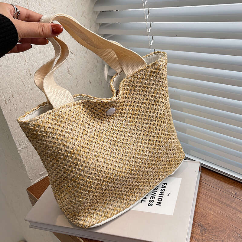 Summer Rattan Woven Bucket New Vacation Beach For Women, Ins Single Shoulder Tote Bag B1
