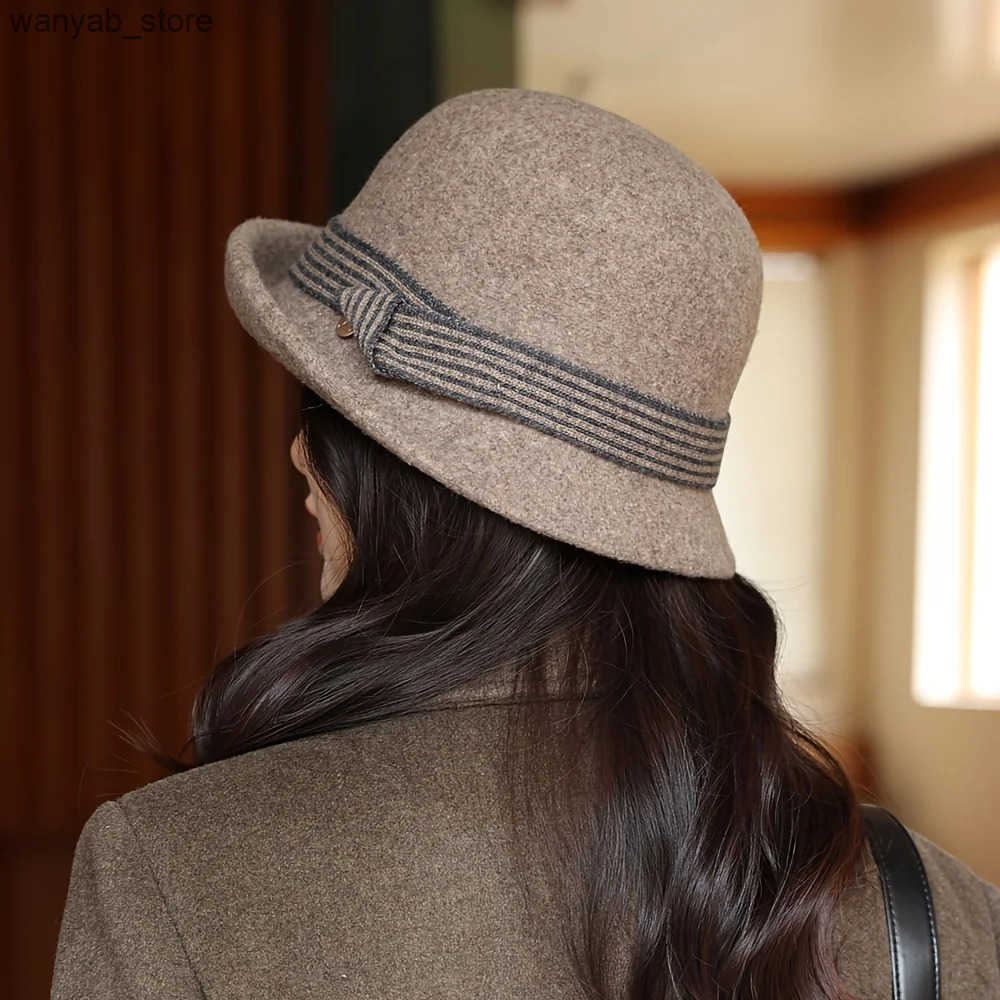 Wide Brim Hats Bucket Hats Autumn and winter hats new Korean version felt hat round top fashionable curled edge small top hat womens wool basin hat d 