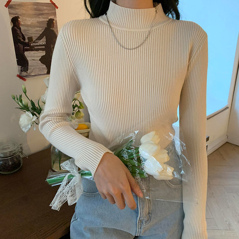 Autumn and winter new semi high neck short sweater fashionable multifunctional slim fit long sleeved underwear designer women's knitted sweater