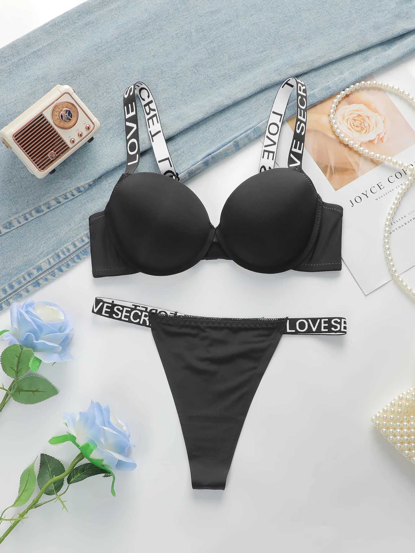 Women's Swimwear Best selling sexy party promotion style glossy letter shoulder strap two-piece womens underwear set B2050 H241130