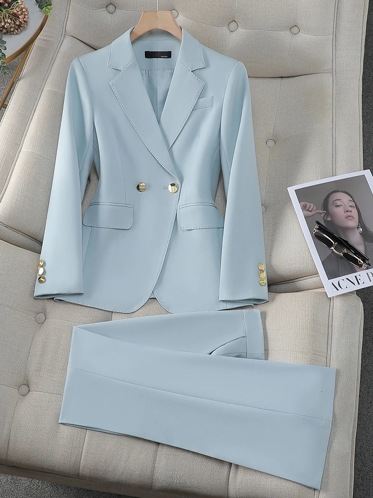 Ladies' 2-Piece Business Suit: Elegant Solid Jacket And Trouser Set In Blue, Red, Black, Or White B1