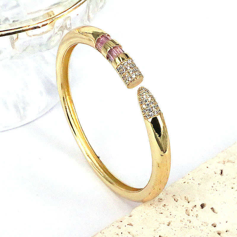 Charm Bracelets Unique retro color geometric micro-inset zircon copper plating 18k fashion trend open bracelet woman Q240430