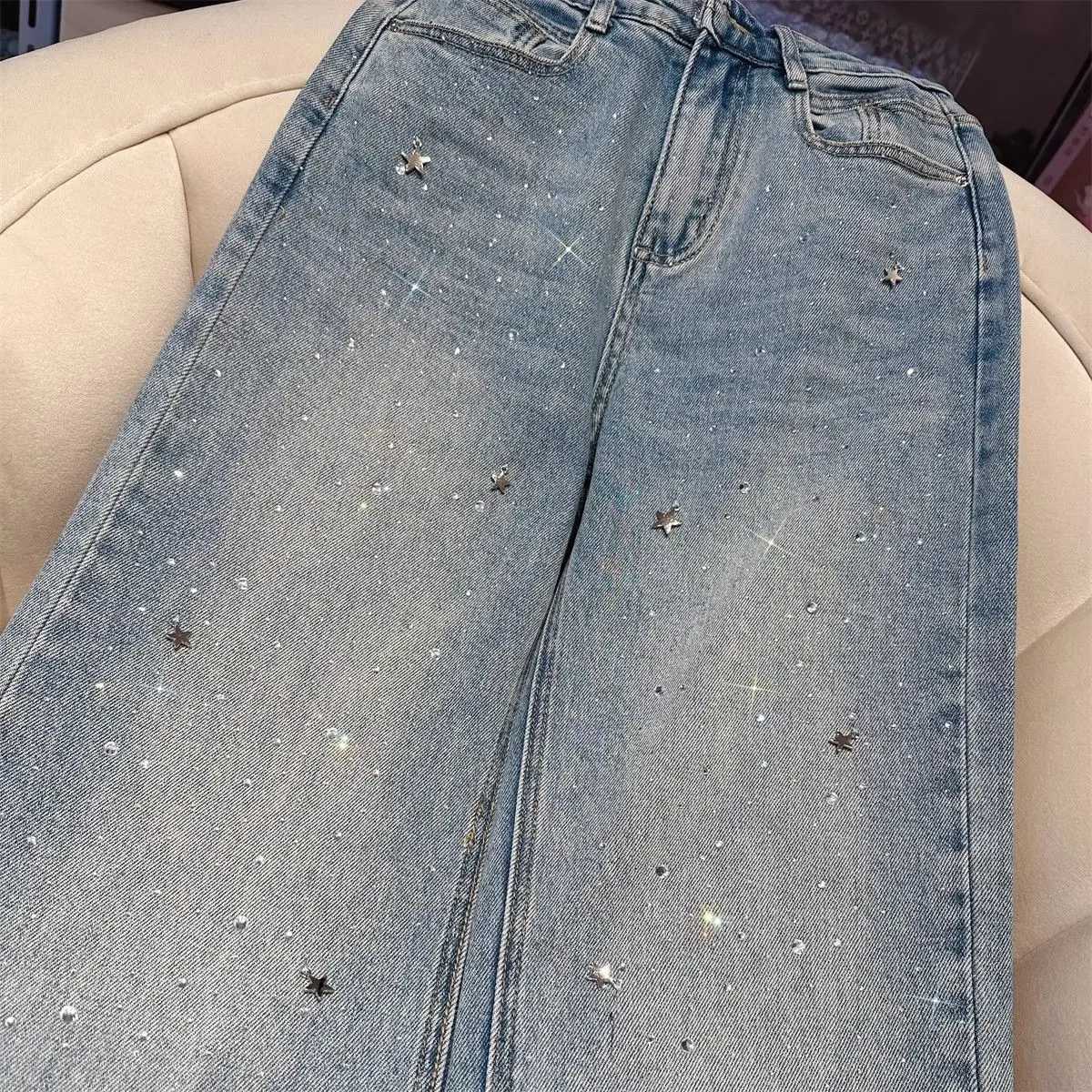 Women's Jeans 2024 Spring New Narrow Straight Jeans for Womens Weight Loss Fashion Matching Rheinstone Womens Jeans H241130