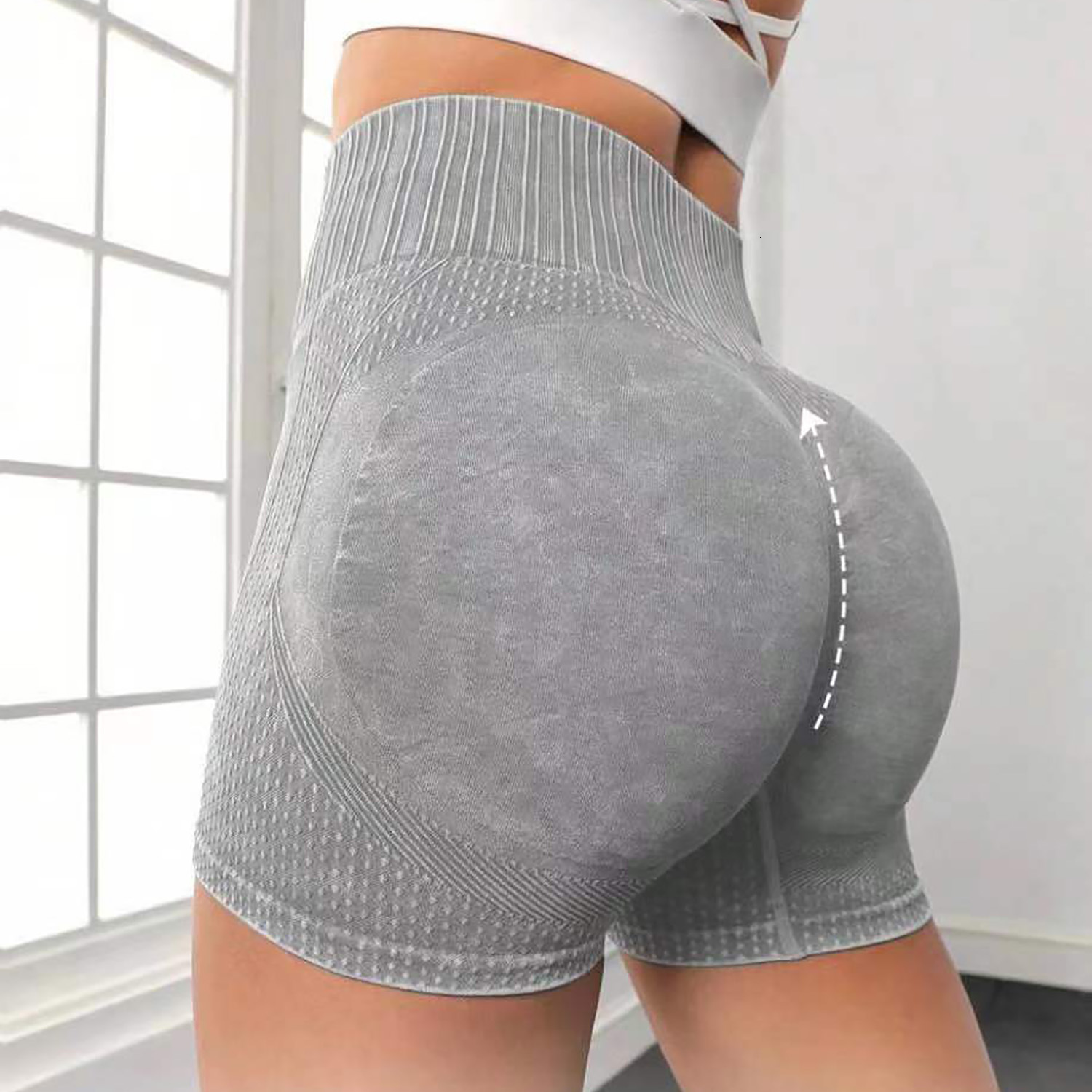 Outdoor Summer Peach Hip Seamless Washed High Waist Yoga Running Fitness Speed Drying Sports Shorts