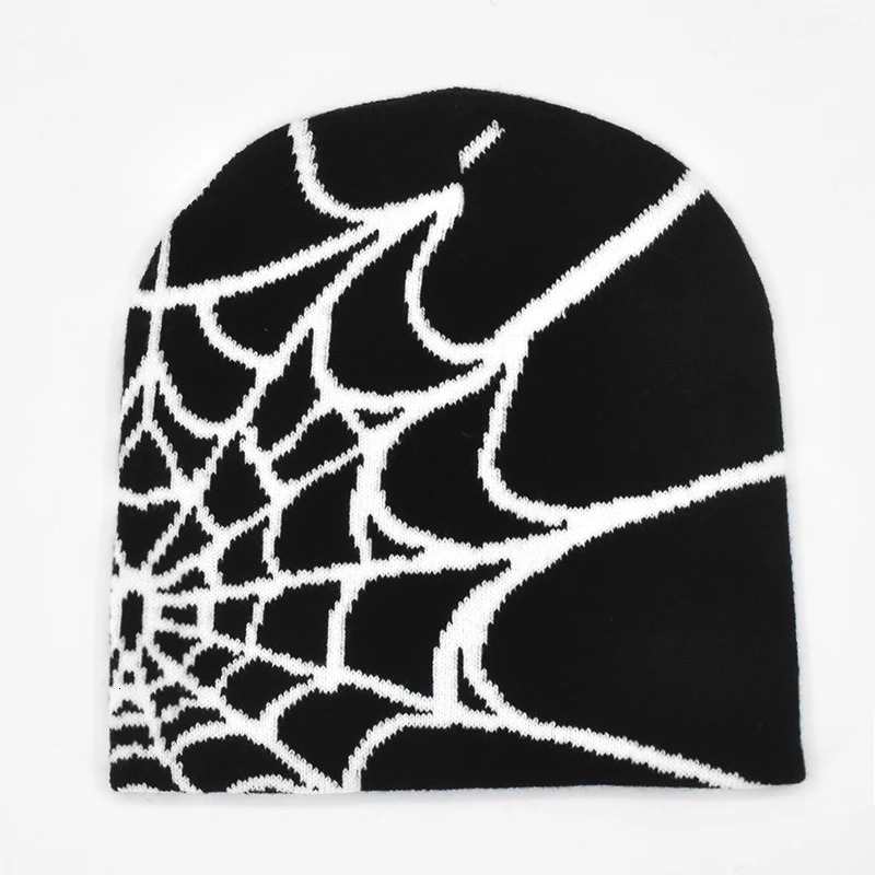 Y2K Gothic Spider Pattern Wool Acrylic Knitted Hat Women Beanie Winter Warm Beanies Grunge Hip Hop Casual Skullies Outdoor Cap 241125