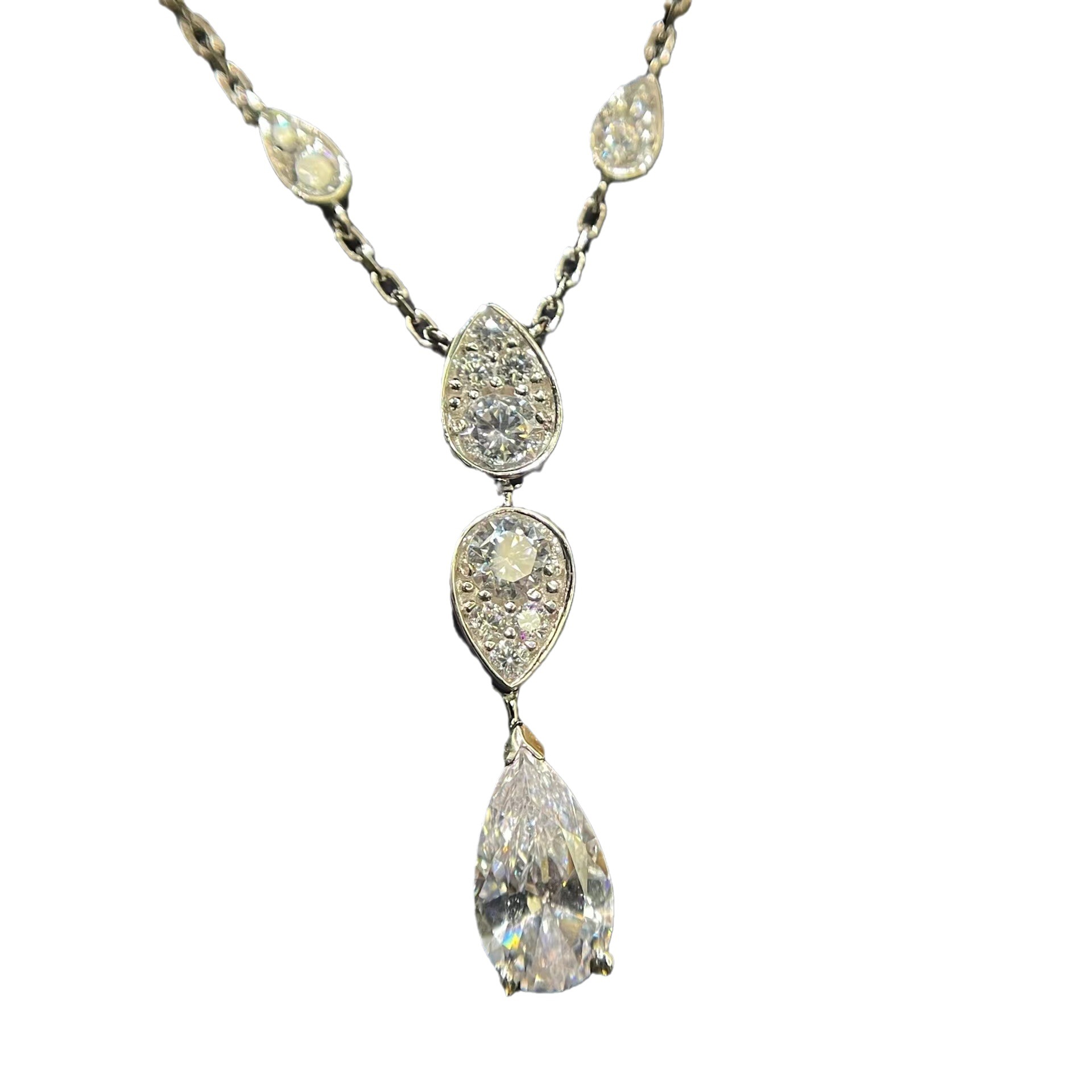 Genuine 100% S925 Sterling Silver Water Drop Pendant Classical Jewelry Pear Cut White Moissanite Diamond Tear Party Women Wedding Tassels Clavicle Nec