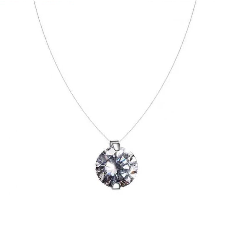 2024 Simple Solitaire Pendant Fashion Jewelry 925 Sterling Silver Round Cut Moissanite Diamond Transparent Fishline Party Women Wedding Beach Necklace
