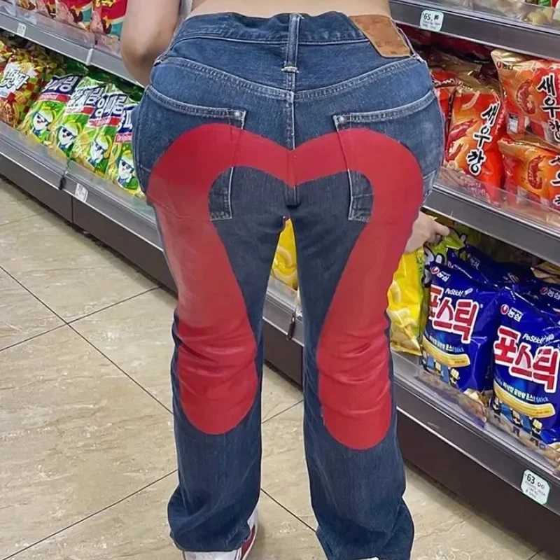 Women's Vintage Character Printing High Y2K Hip Hop Gothic American Straight Mens Loose Jeans Couple Strt Robot Z260313