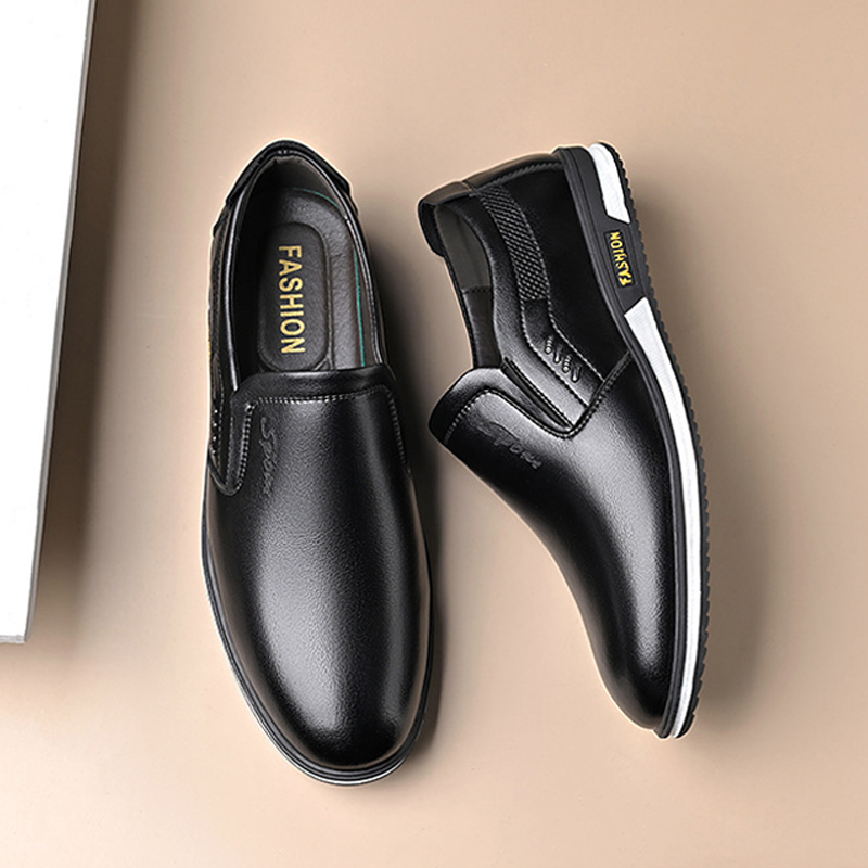 Men's non-slip mens casual leather shoe breathable British soft sole comfortable flat white slip-on men shoes